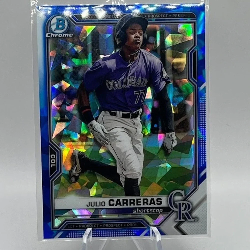 Julio Carreras Blue Sapphire Refractor 2021 Bowman Chrome MLB Colorado Rockies
